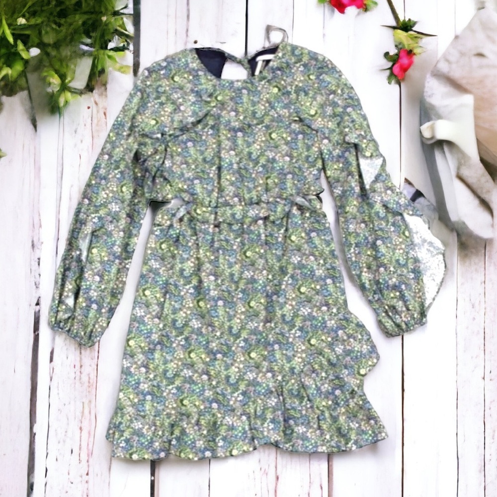 Topshop Skater Dress 8 Open Back Long Sleeves Ruffles Whimsical Floral Cut Outs